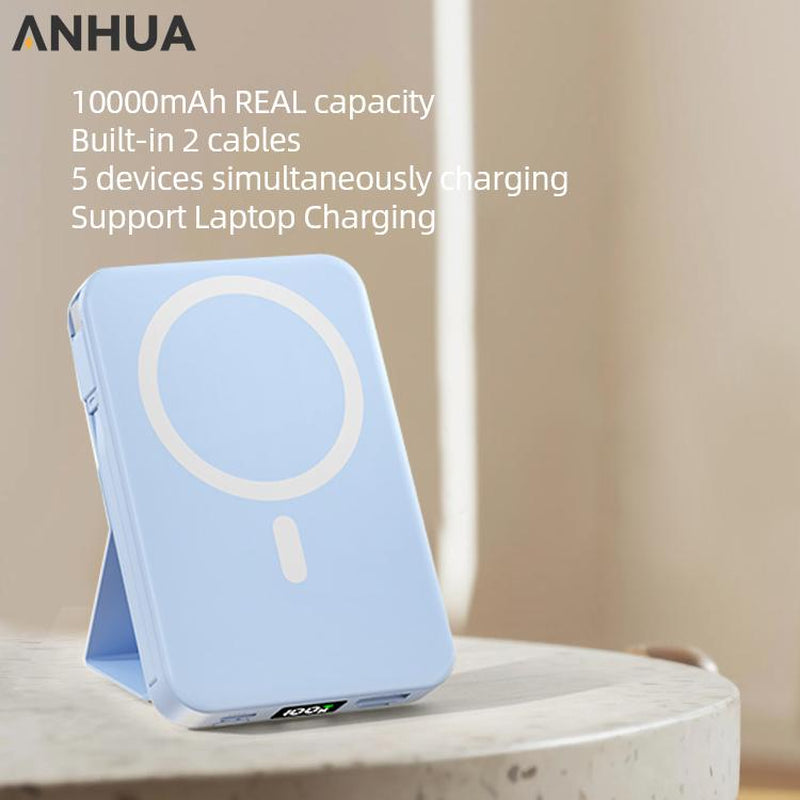 Magnetic Wireless Mobile Power - 10000Mah Mag-Safe Portable Charger 22.5W PD Fast Charging with Built-In Cable LED Display, Magnetic Battery Pack for Iphone 16/15/14/13/12/Pro/Mini/Pro Max Chargeable（Blue）