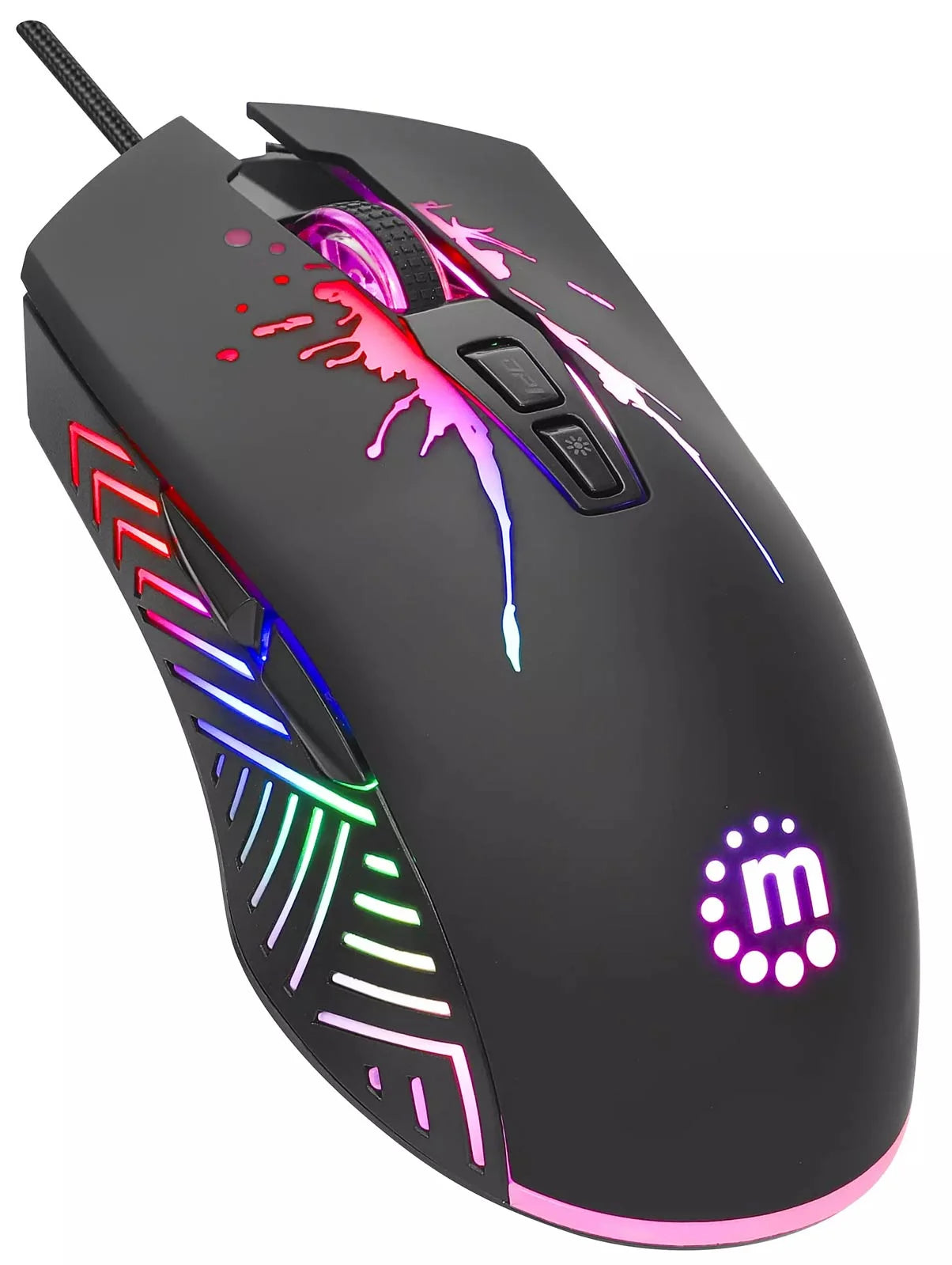 RGB LED Wired Optical USB Gaming Mouse, Seven Buttons with Scroll Wheel, 7200 DPI, LED Lighting, Black