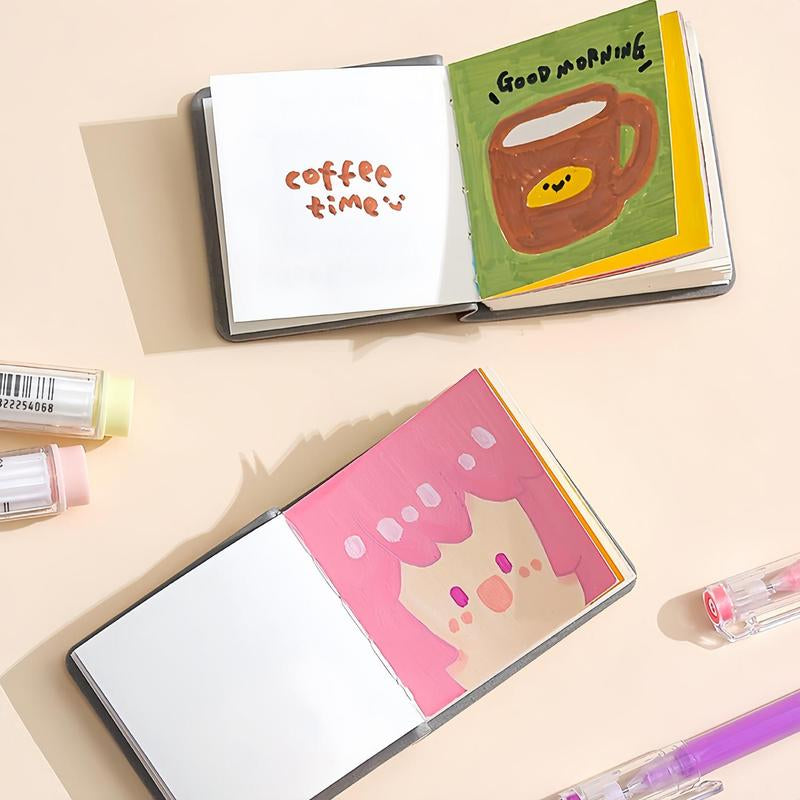 Mini Notebook, 3 Counts/Set Portable Pocket Notebook, Small Graffiti Book, Empty Scrapbook, Pocket Note Pad, Leather Memo Pad, Cute Painting Book