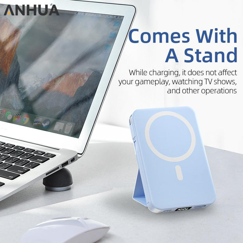 Magnetic Wireless Mobile Power - 10000Mah Mag-Safe Portable Charger 22.5W PD Fast Charging with Built-In Cable LED Display, Magnetic Battery Pack for Iphone 16/15/14/13/12/Pro/Mini/Pro Max Chargeable（Blue）