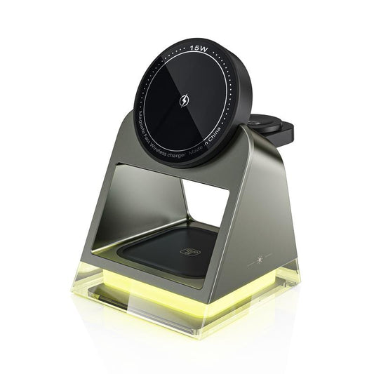 3 in 1 15W Wireless Charger, Multifunctional Chargingstand, Portable Smartphone Charger,Magnetic Wireless Charging Devices for Home Office, Charging Station Compatible with Crystal LED Night Light Suitable for Iphone Iwatch Airpods Cellphone Mobile