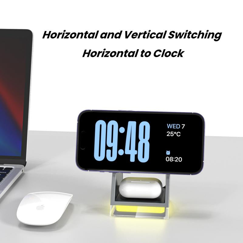 3 in 1 15W Wireless Charger, Multifunctional Chargingstand, Portable Smartphone Charger,Magnetic Wireless Charging Devices for Home Office, Charging Station Compatible with Crystal LED Night Light Suitable for Iphone Iwatch Airpods Cellphone Mobile