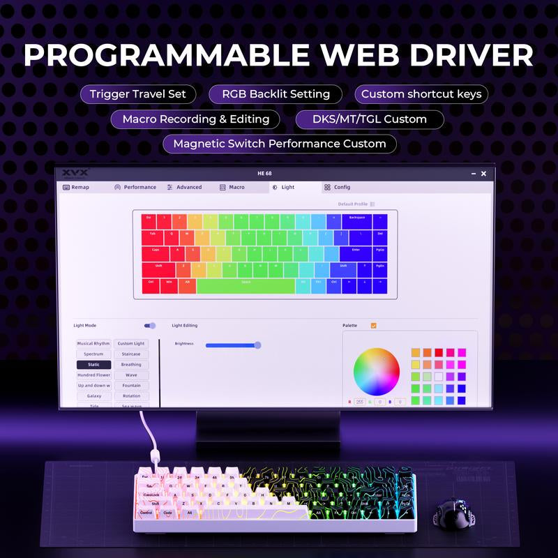 XVX HE68 Pro Gateron Jade Pro Switchs Rapid Trigger Gaming Hall Effect 68% Wired Mechanical Keyboard with Imd-Tech Keycaps,Gaming Accessories,Gaming Keyboard