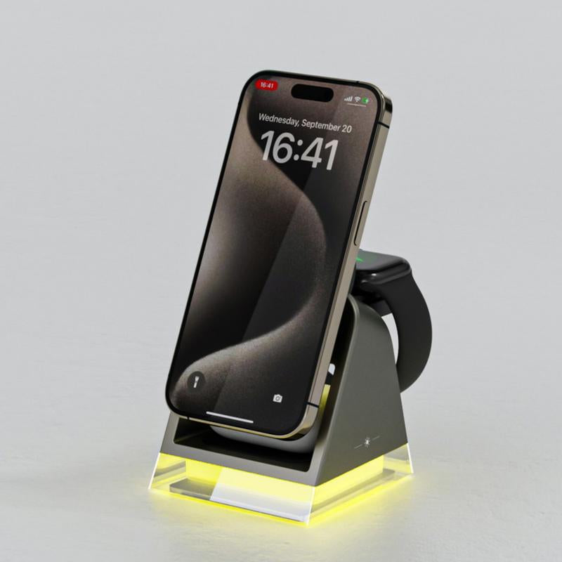 3 in 1 15W Wireless Charger, Multifunctional Chargingstand, Portable Smartphone Charger,Magnetic Wireless Charging Devices for Home Office, Charging Station Compatible with Crystal LED Night Light Suitable for Iphone Iwatch Airpods Cellphone Mobile